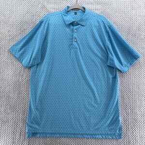Peter Millar Shirt Mens L Blue Shark Print Summer Comfort Polo Short Sleeves